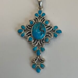 Turquoise Sterling Silver Cross Enhancer/Pendant with 18” chain